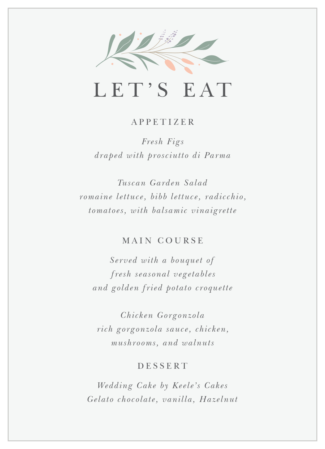 Laurel Foliage Wedding Menus