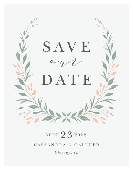 Your family and friends are sure to mark their calendars for your big day with our Laurel Foliage Save-the-Date Magnets.