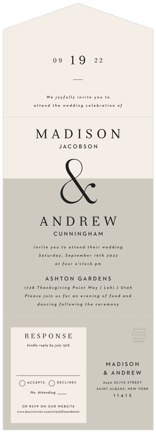 Keep your invitations simple, yet elegant with our Split Type Seal & Send Wedding Invitations!