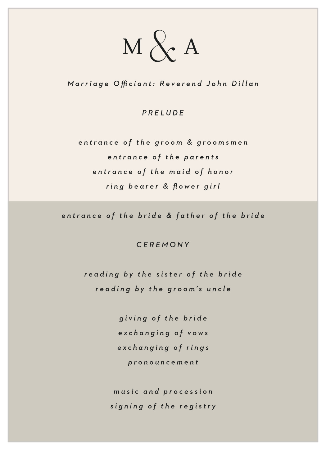 Split Type Wedding Programs