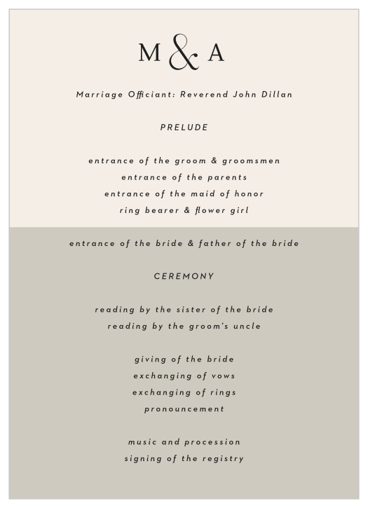 Split Type Wedding Programs