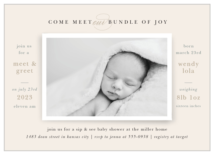 Tell everyone to come and meet the newest member with our Meet and Greet Baby Shower Invitations!