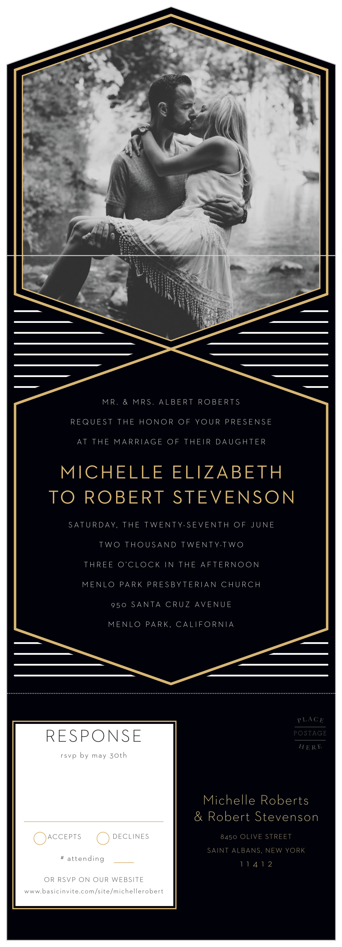 Golden Photo Seal & Send Wedding Invitations