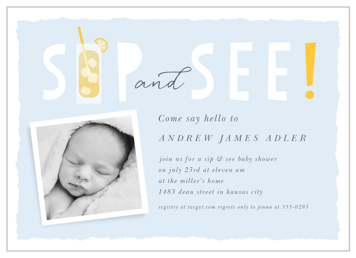 Invite your family and friends to celebrate your baby after they've arrived, by sending out our Cocktail Hour Baby Shower Invitations!