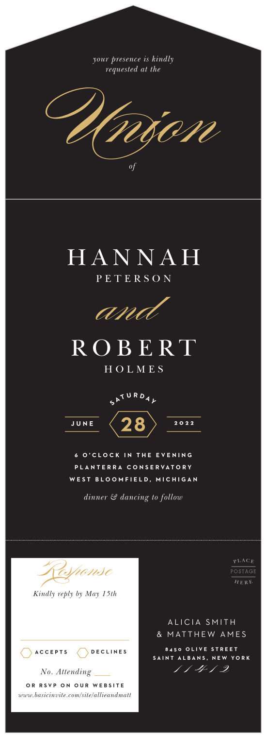 Bring family and friends together to attend your special day with our Modern Union Seal & Send Wedding Invitations. 