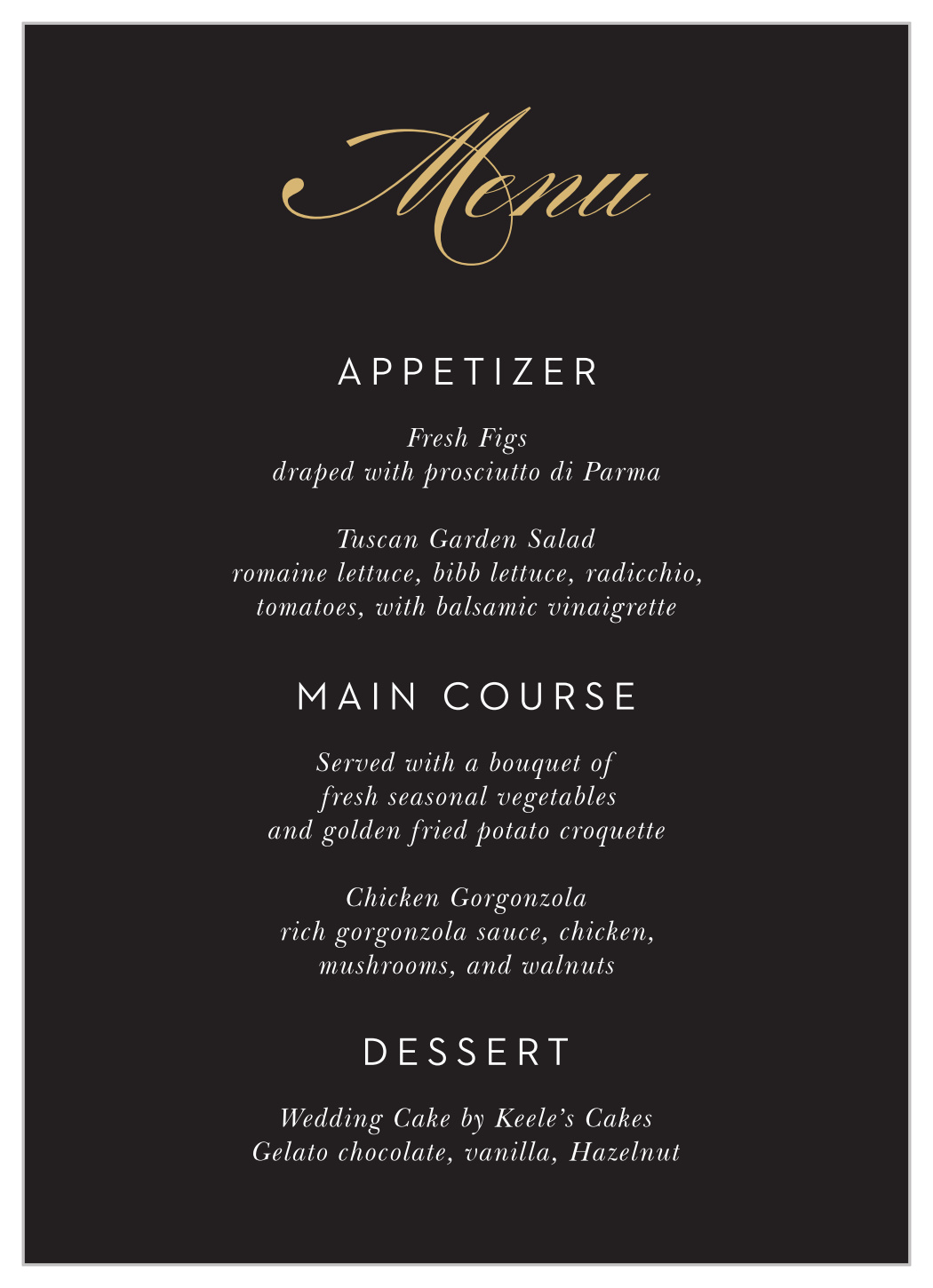 Modern Union Wedding Menus
