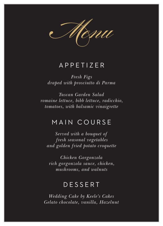 Modern Union Wedding Menus