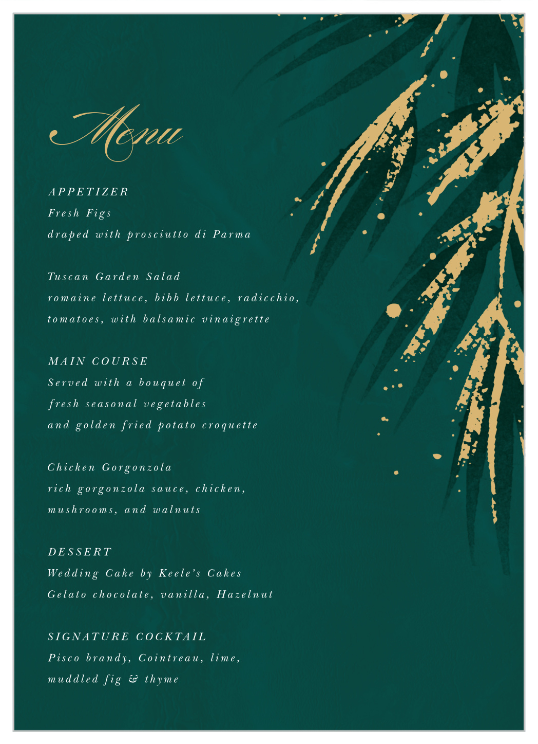 Season Pine Wedding Menus