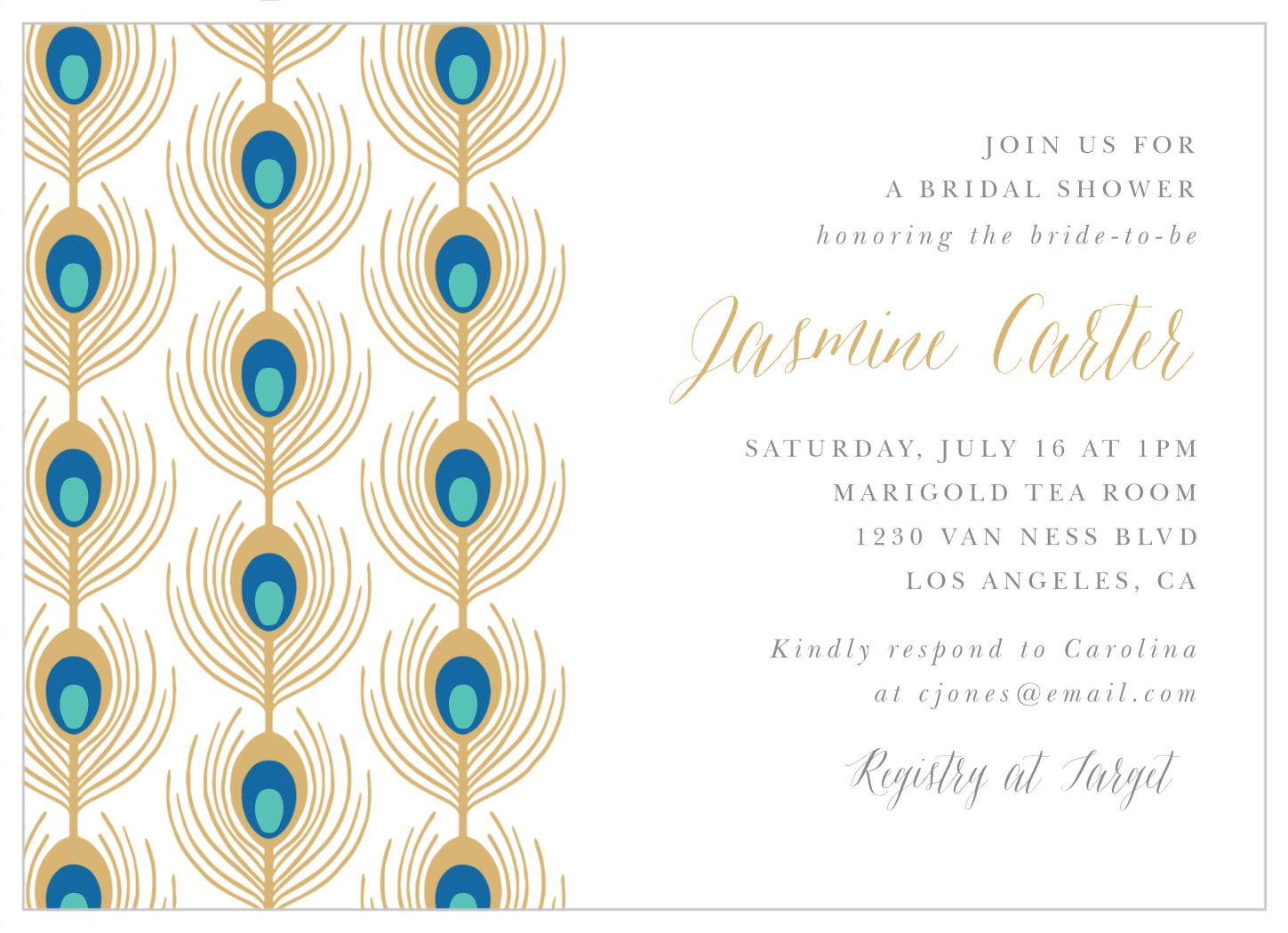 Peacock Feather Bridal Shower Invitations