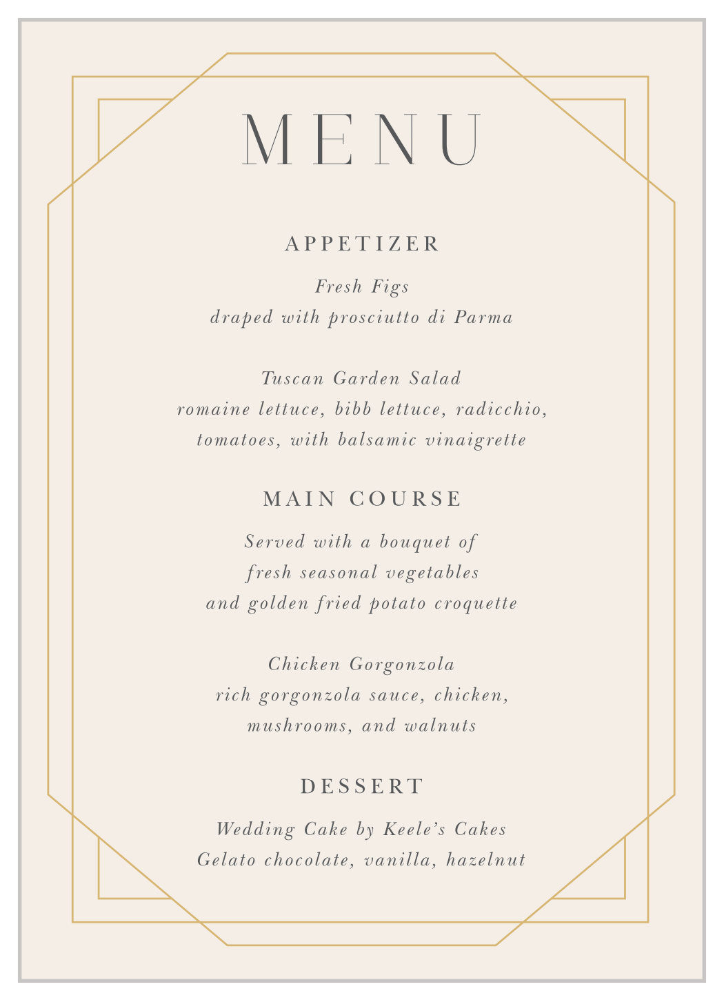 Deco Dream Wedding Menus
