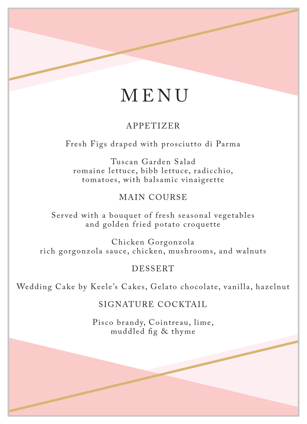 Suave Urbane Wedding Menus