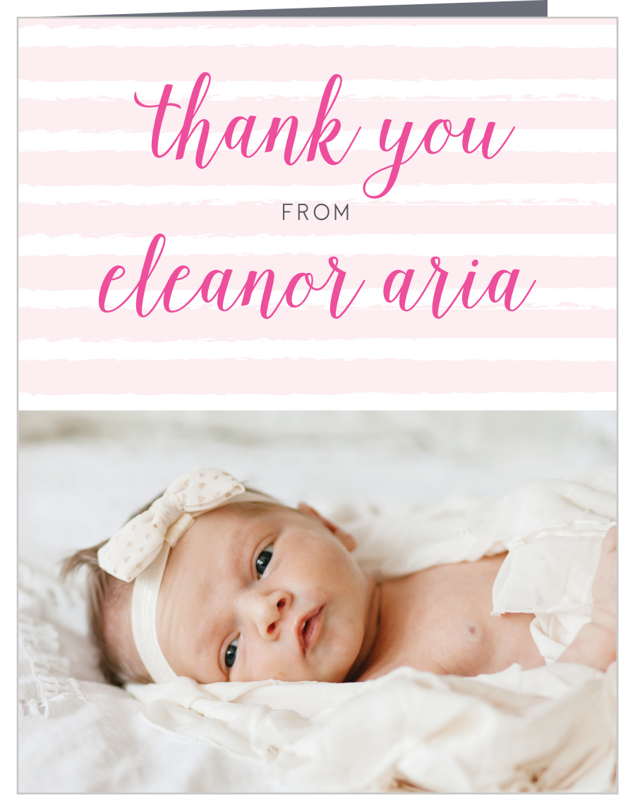 Brushed Stripes Girl Christening Thank You Cards