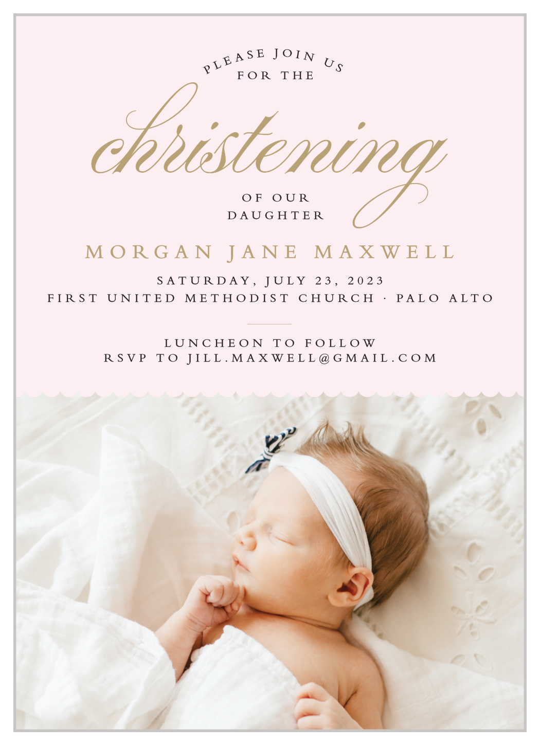Scallops & Script Girl Christening Invitations