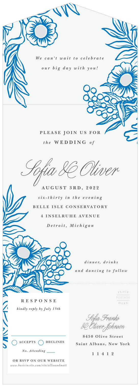 Bring your loved ones together to celebrate your marriage with our Bold Florals Seal & Send Wedding Invitations. 