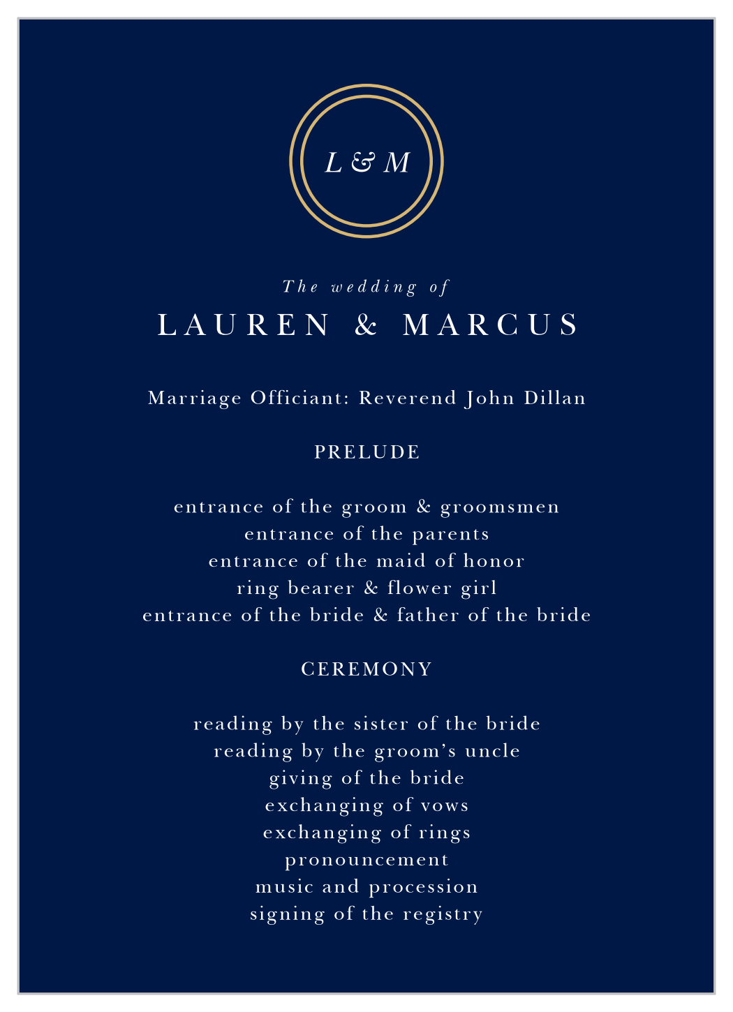 Royal Emblem Wedding Programs