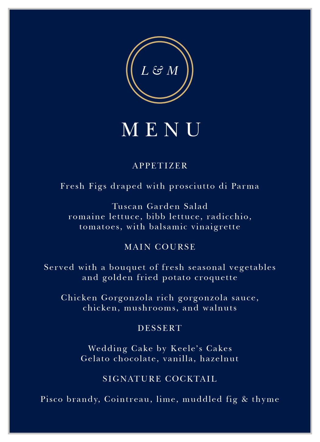Royal Emblem Wedding Menus