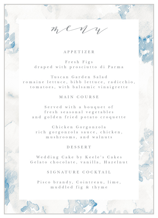 Floral Wash Wedding Menus
