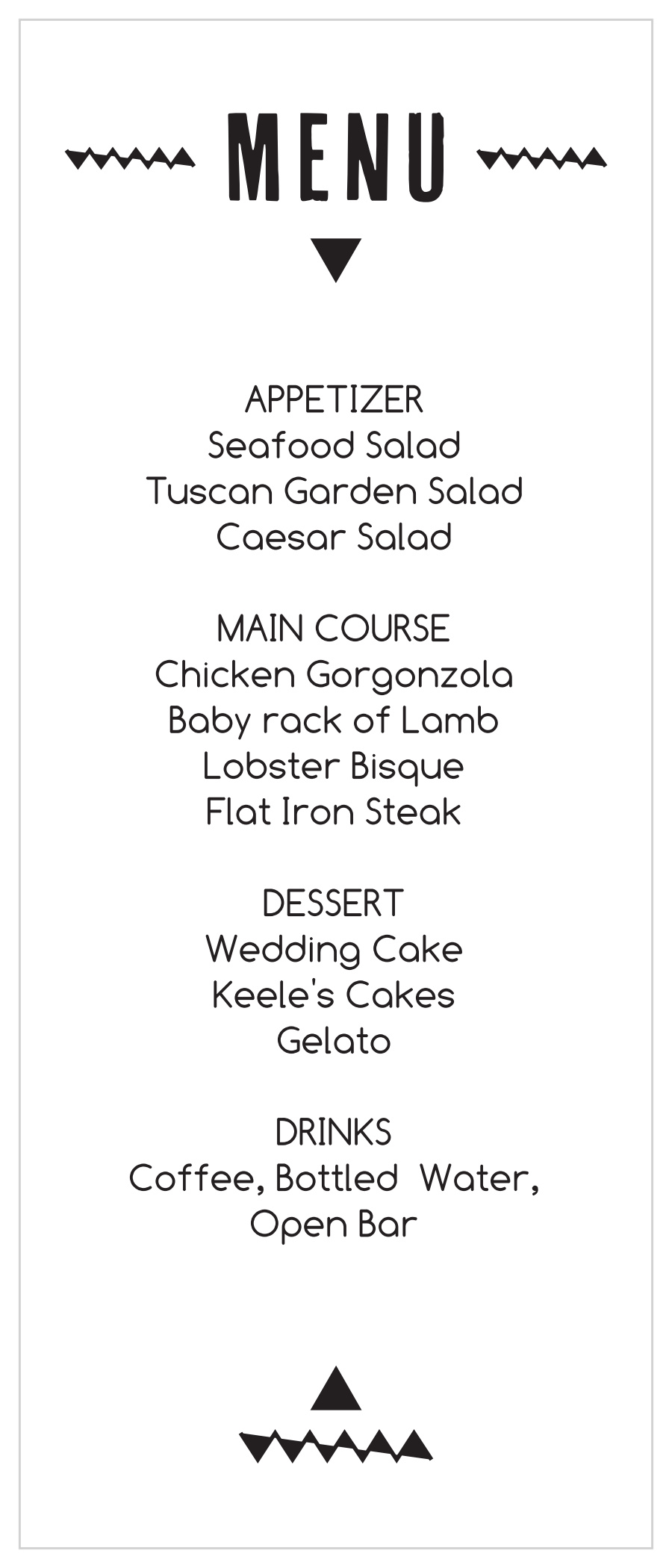 Triangle Monogram Wedding Menus