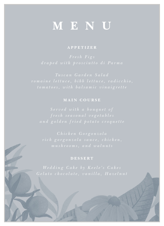 Our Evening Garden Wedding Menus are the perfect way to outline your course selections for your guests!