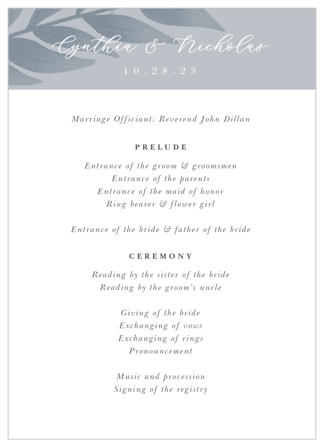 Evening Garden Wedding Programs
