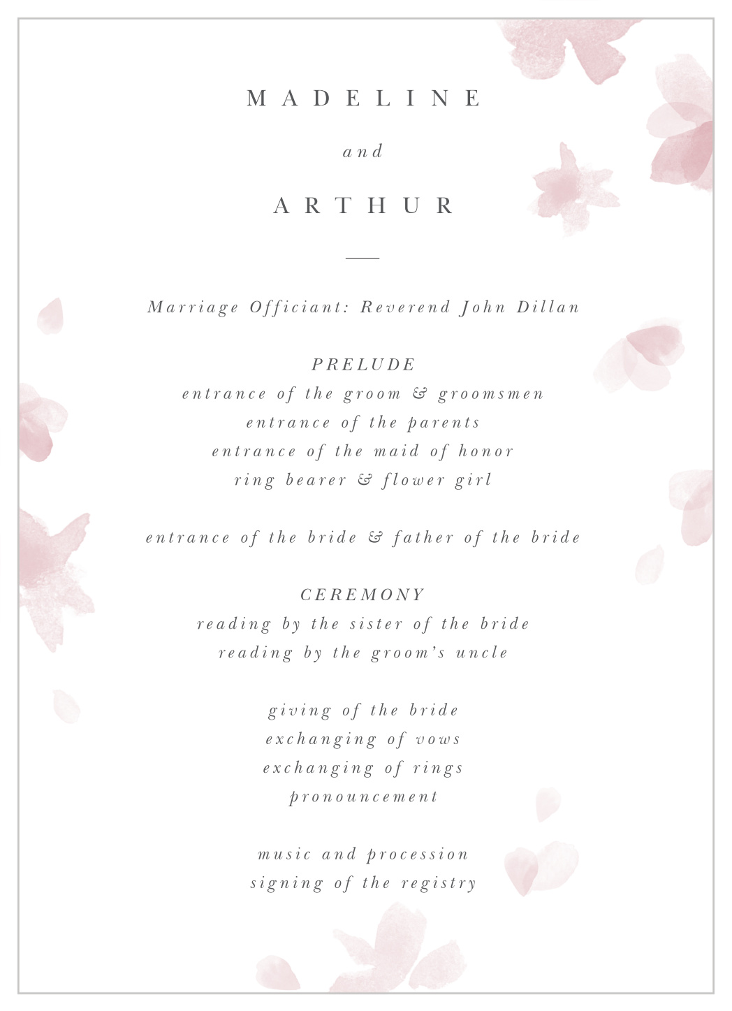 Falling Petals Wedding Programs