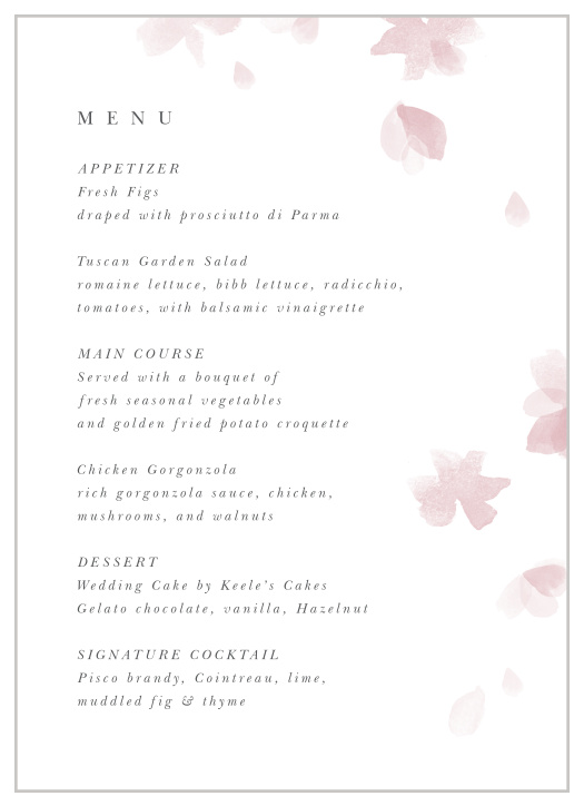 Allow your menus to double as your event decor, with our lovely Falling Petals Wedding Menus!