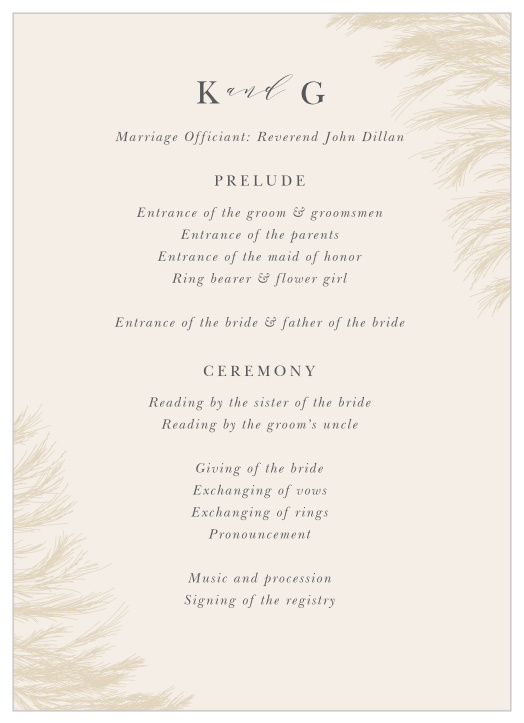 Pampas Boho Wedding Programs