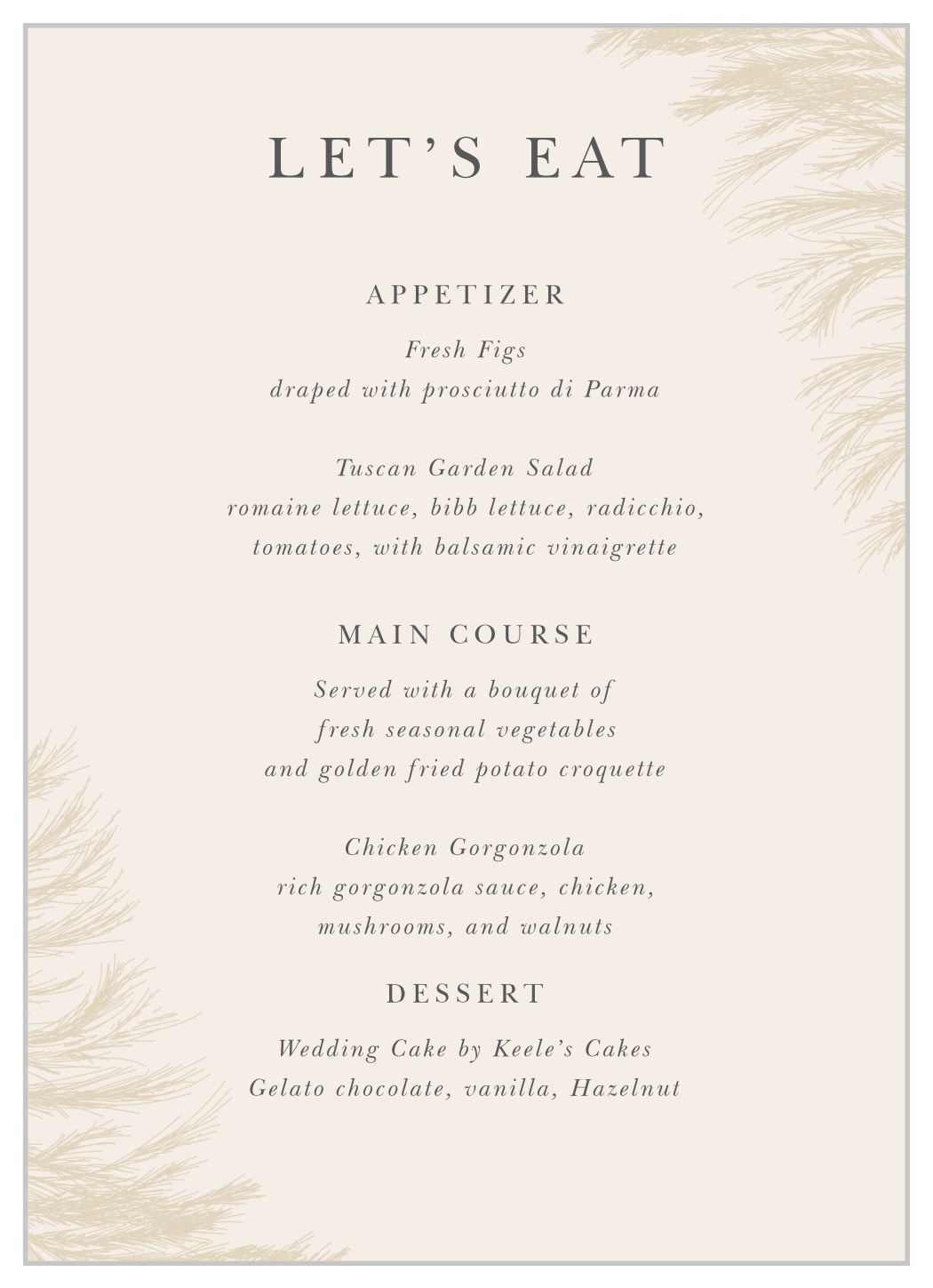 Pampas Boho Wedding Menus