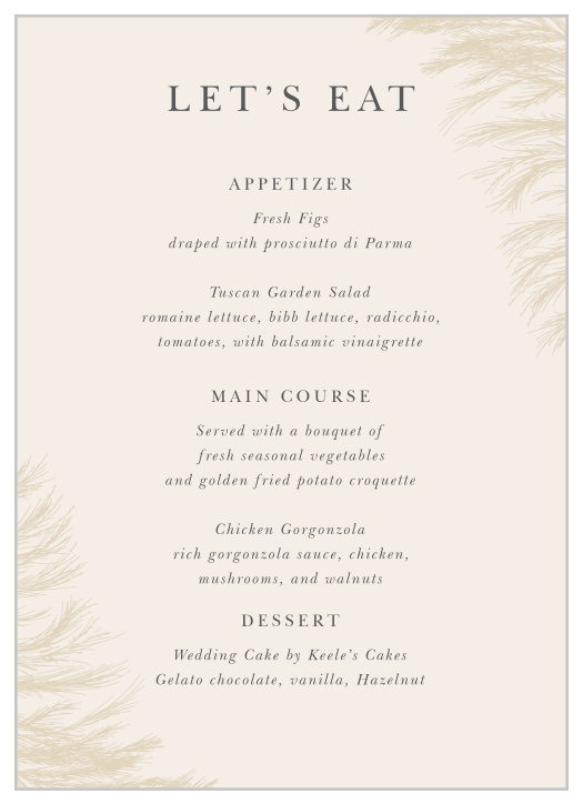 Pampas Boho Wedding Menus
