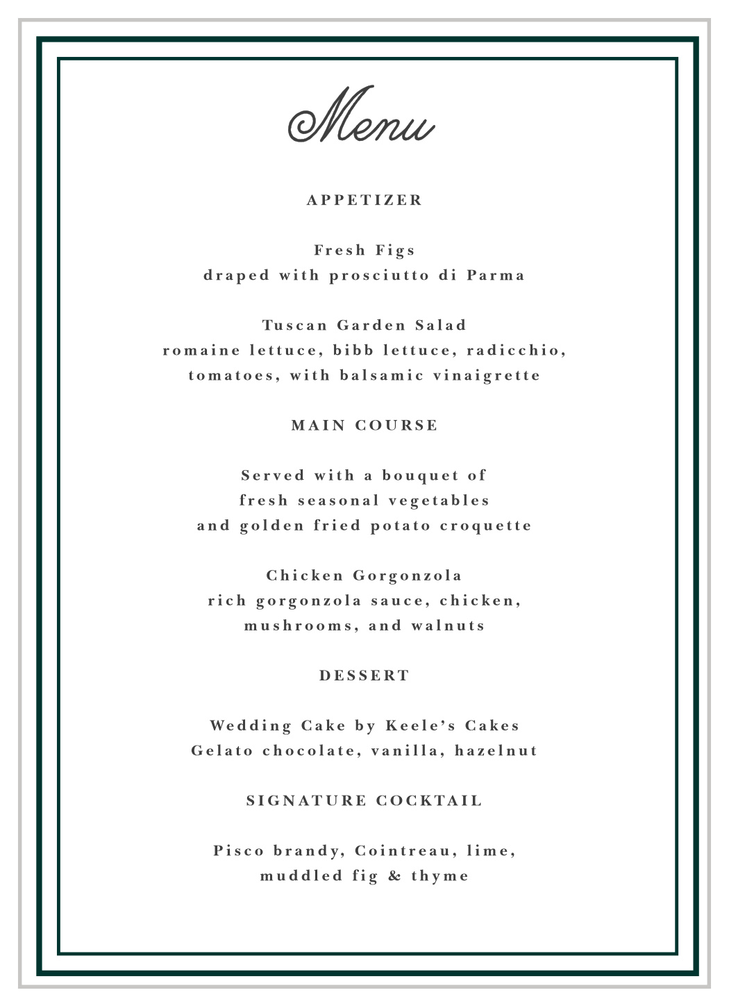 Framed Sophistication Wedding Menus