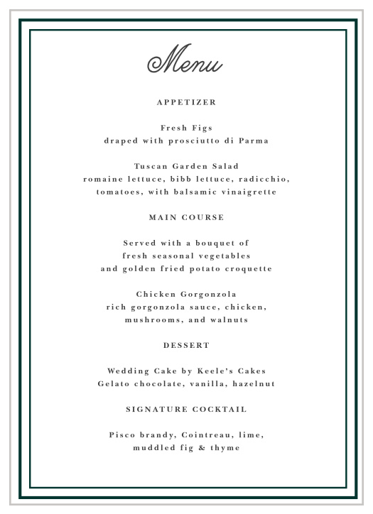 Framed Sophistication Wedding Menus