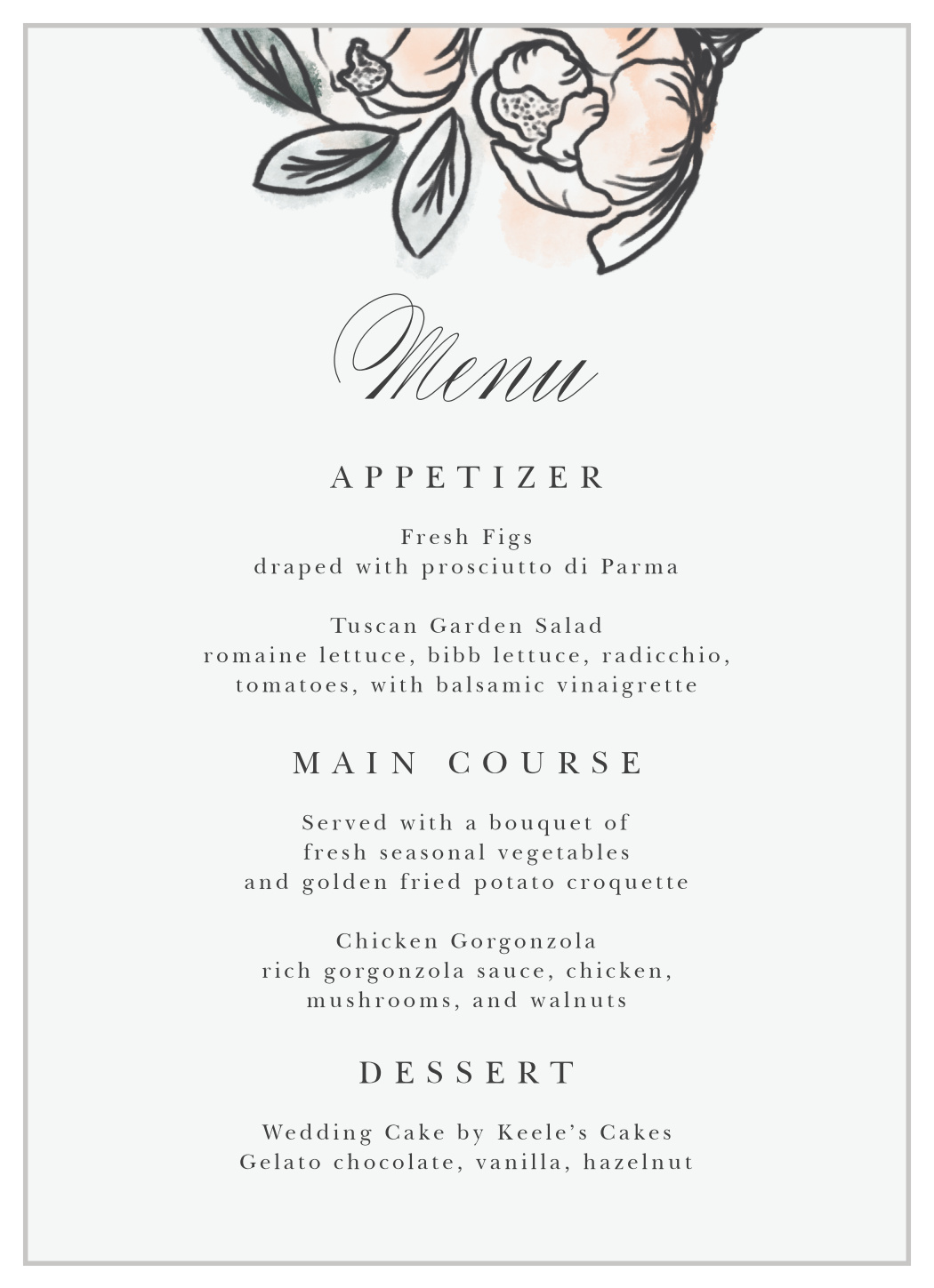 Peony Sketch Wedding Menus