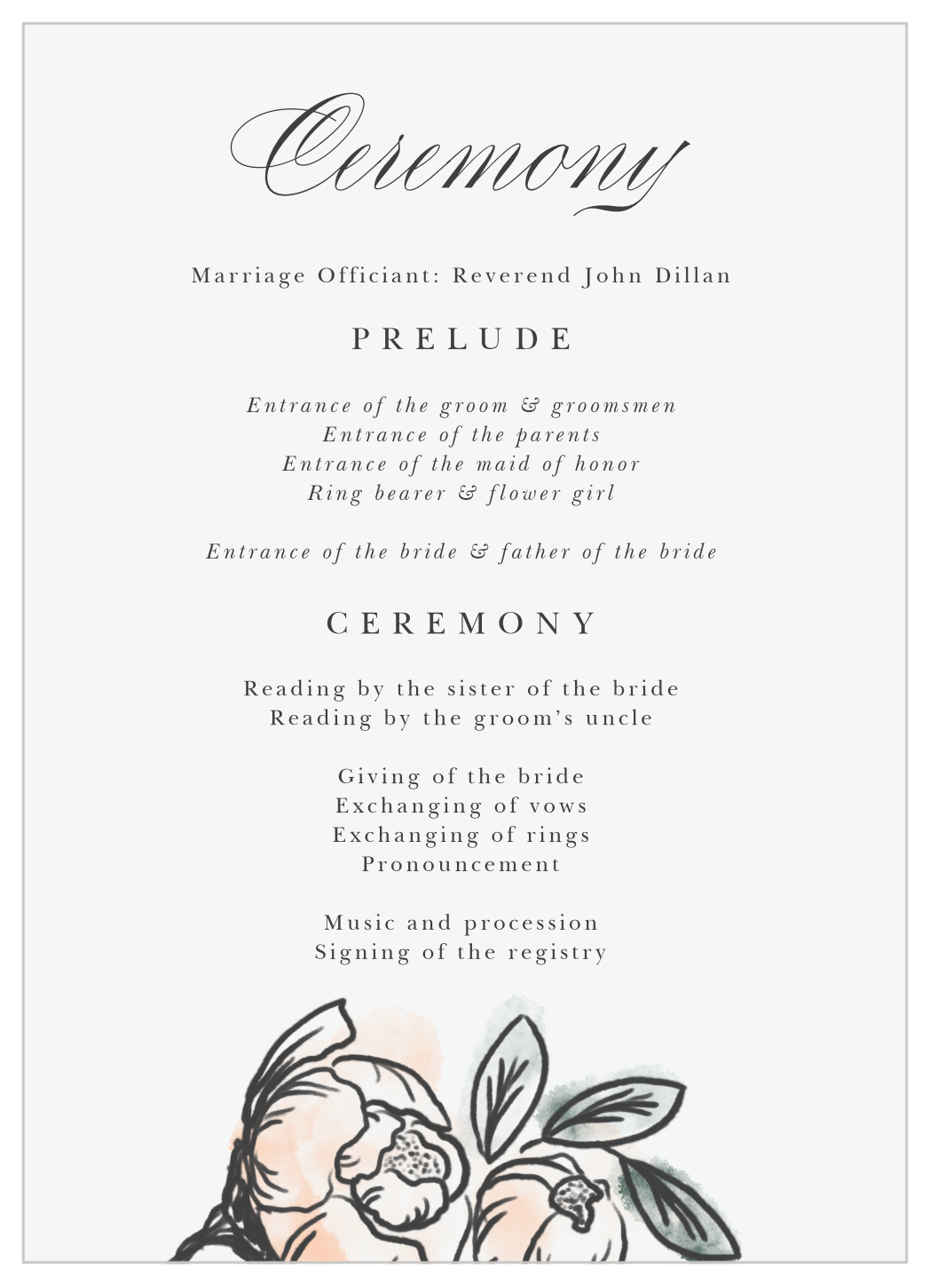 Peony Sketch Wedding Programs