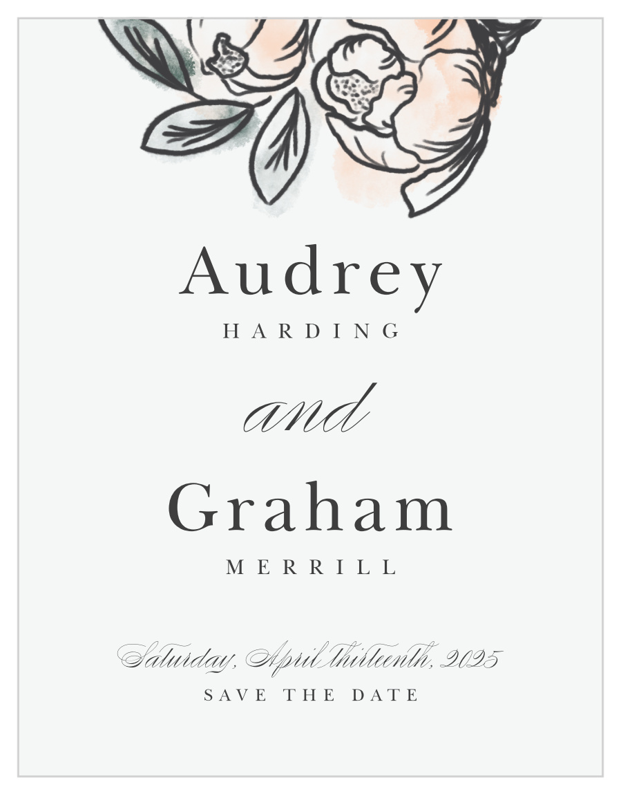 Peony Sketch Save the Date Magnets