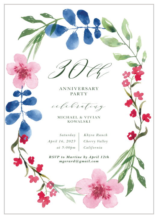 Our Spring Wreath Anniversary Invitations are perfect for bringing family and friends together to celebrate your years of marriage.  