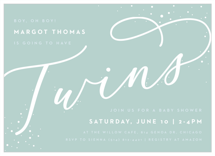 Gather family and friends together to celebrate your newest incoming members with the modern look of our Bubbly Twins Baby Shower Invitations.