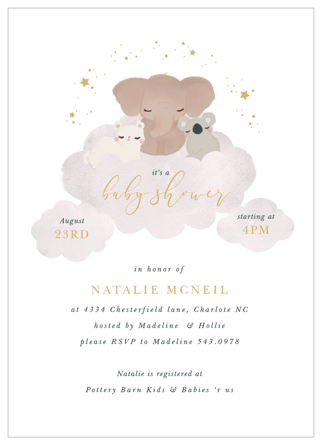 Starry Animals Baby Shower Invitations