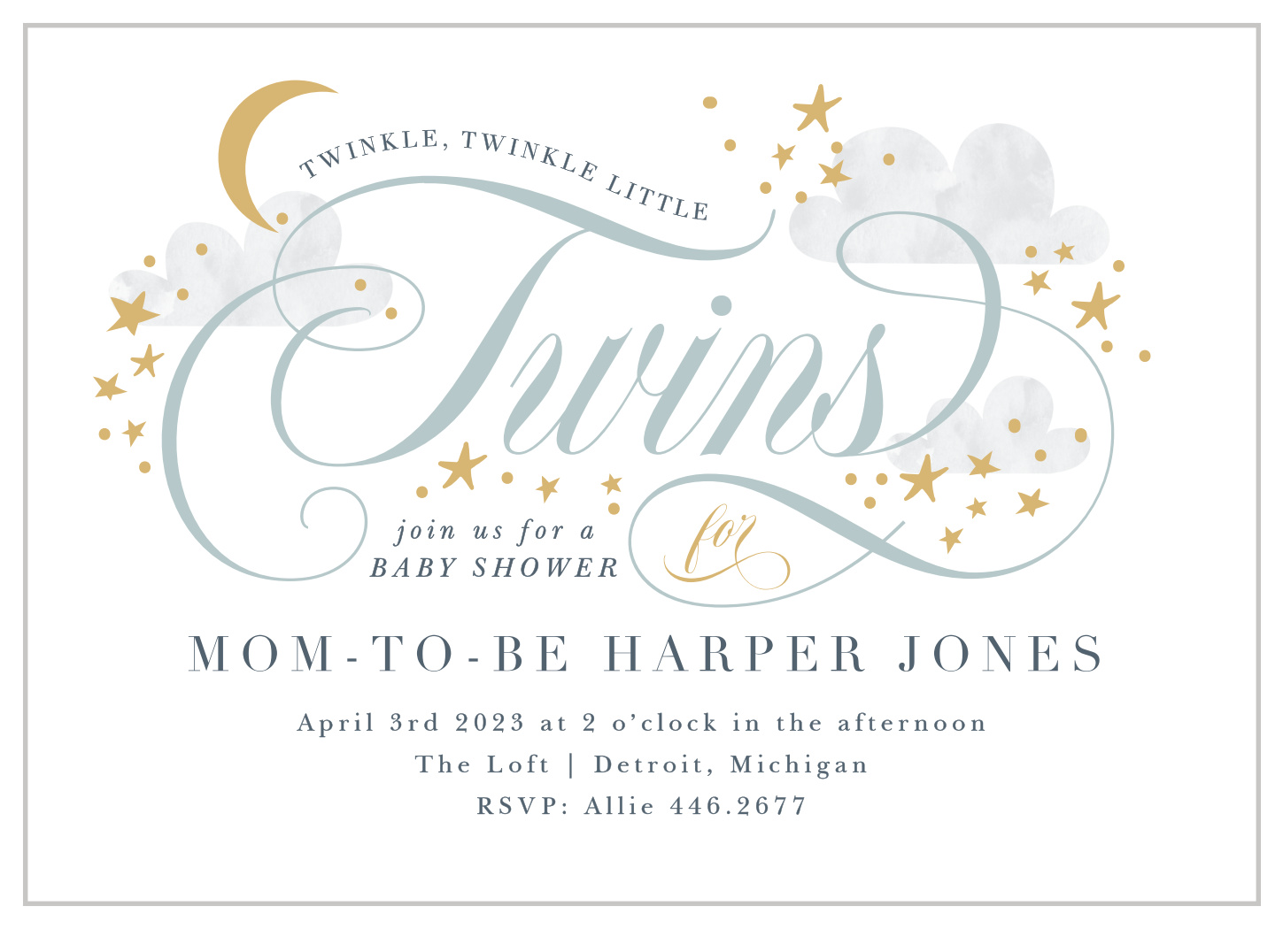 Star Twins Baby Shower Invitations