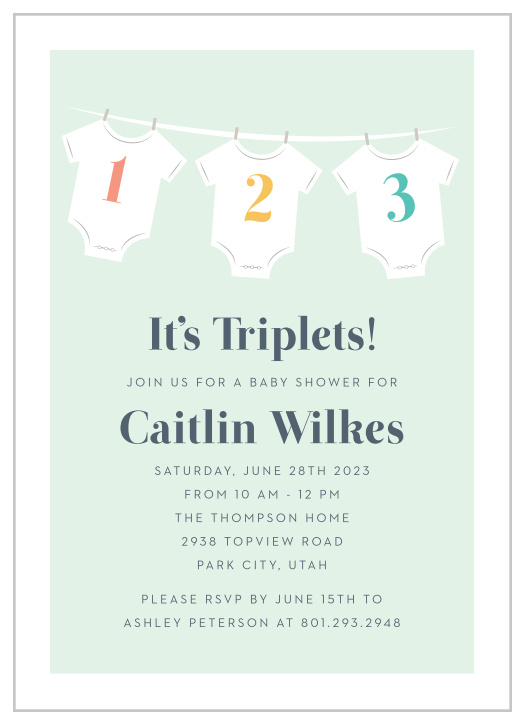 Celebrate having triplets with our Triple Onesies Baby Shower Invitations!