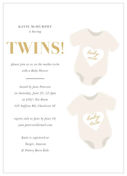 Our Twinsies Time Baby Shower Invitations are the perfect, unique design, to request the attendance of all of your closest family and friends at your shower!
