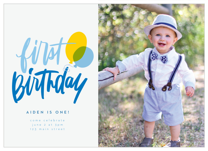 Fill the balloons, put candles on the cake, and invite all of your friends and family over with our Birthday Balloons First Birthday Invitations, because your favorite little human is turning the big number-one this year! 