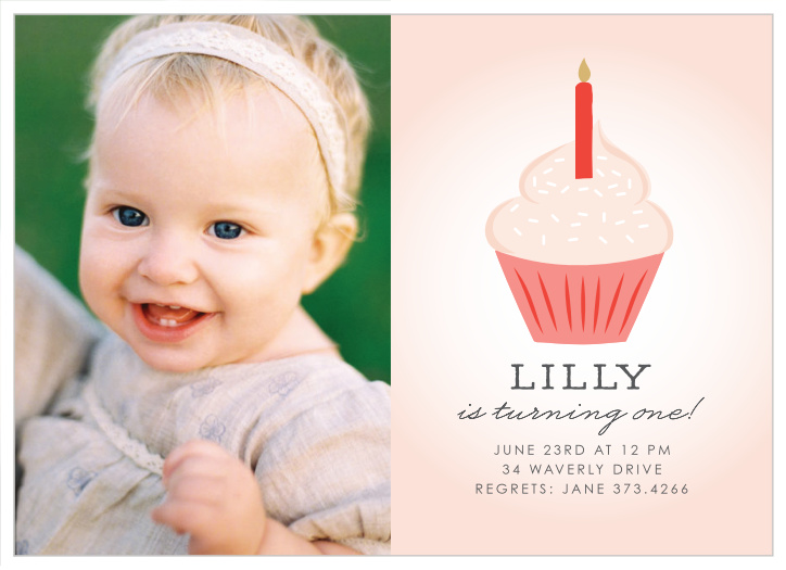 Gather your friends and family together to celebrate your little one's big day with our Cupcake Candle First Birthday Invitations.
