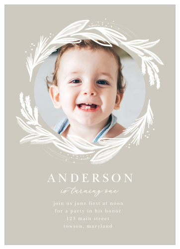 Our White Wreath First Birthday Invitations are perfect for bringing friends and family together to celebrate your little one's special day.