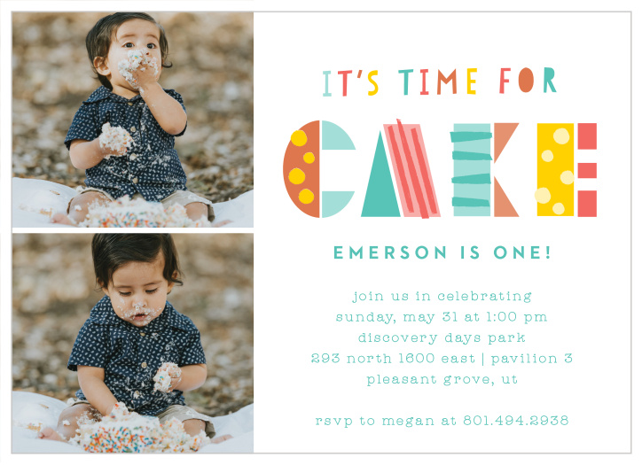 Your little one's special day is coming up, bring friends and family to celebrate with our Cake Time First Birthday Invitations. 