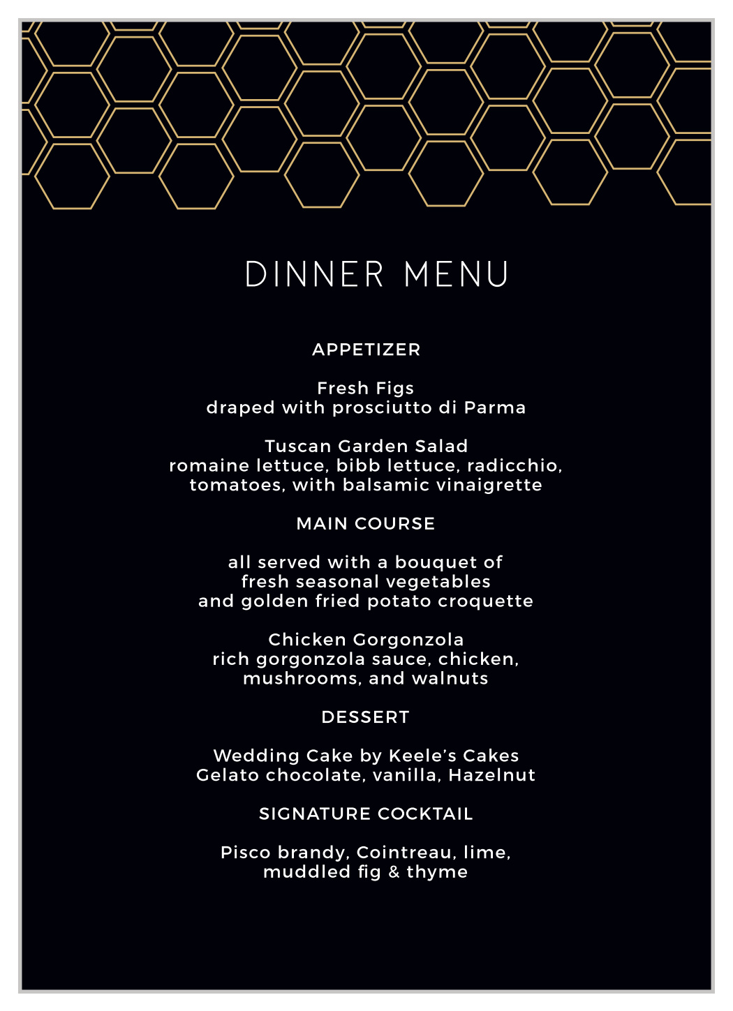 Sweet Honeycomb Wedding Menus