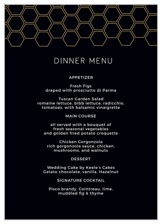 Sweet Honeycomb Wedding Menus