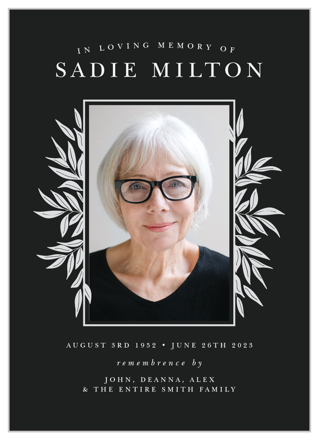 Silver Frame Memorial Announcements