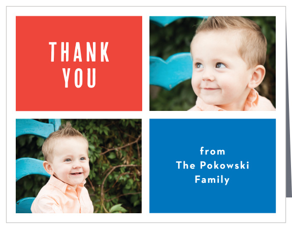Send out our Color Quad First Birthday Thank You Cards to thank family and friends for celebrating your little one's first birthday!
