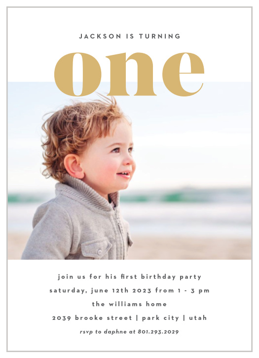 Can you believe your baby is already one? Celebrate your one-year-olds birthday with our Golden One First Birthday Invitations!