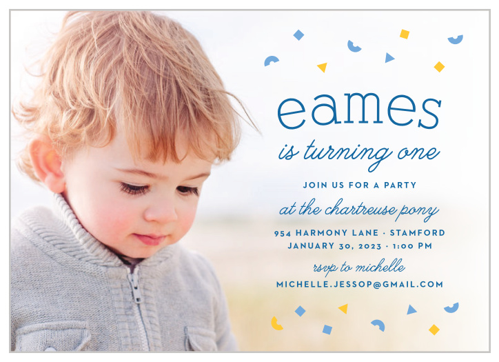 Bring family and friends together to celebrate your little one's special day with our Tiny Shapes First Birthday Invitations.
